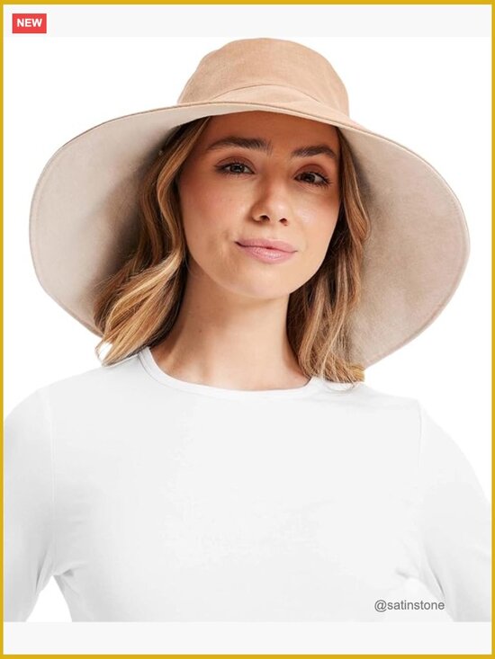Ultra-Wide Cotton Linen Sun Hat UPF 50+ Packable Adjustable Ponytail Hole main image 6